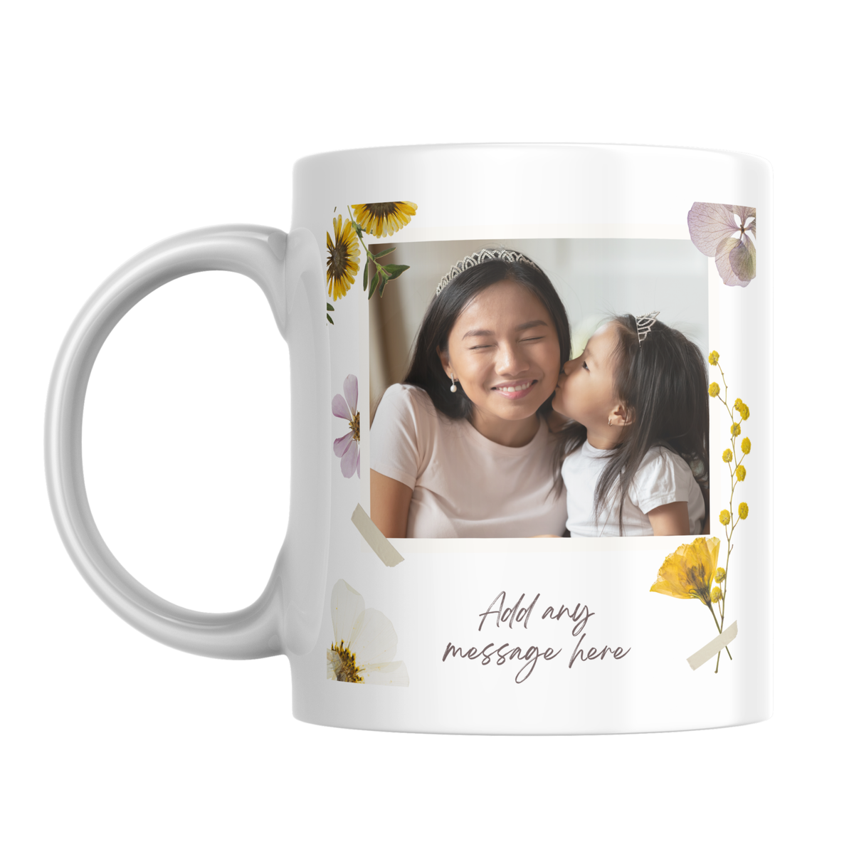 Floral Photo Mug – front view with example photos