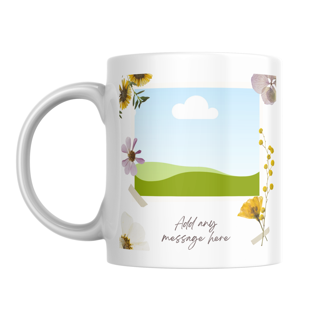 Floral Photo Mug – front view showing photo placeholders