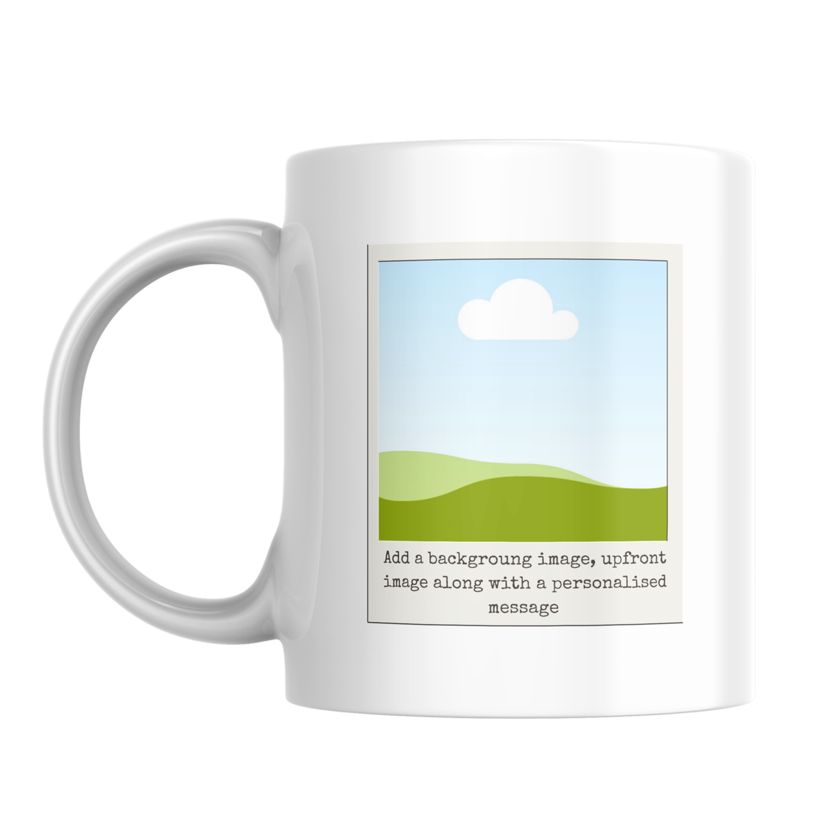 Framed Photo Mug – front view showing photo placeholders