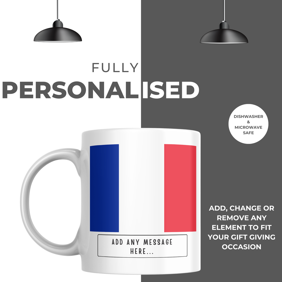 Personalised France flag mug – personalisation and care information