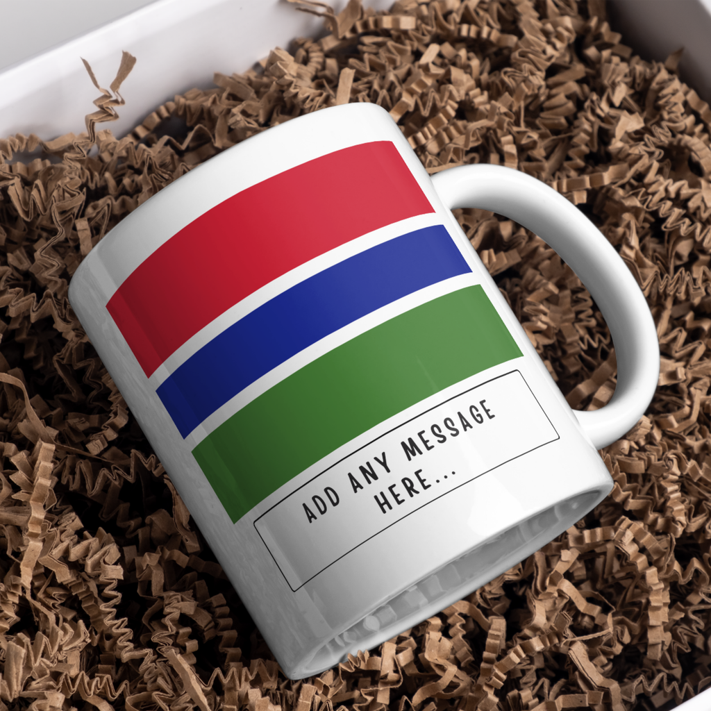 Personalised Gambia flag mug – gift presentation on paper packing