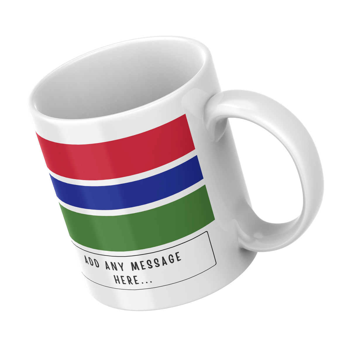Personalised Gambia flag mug – angled view