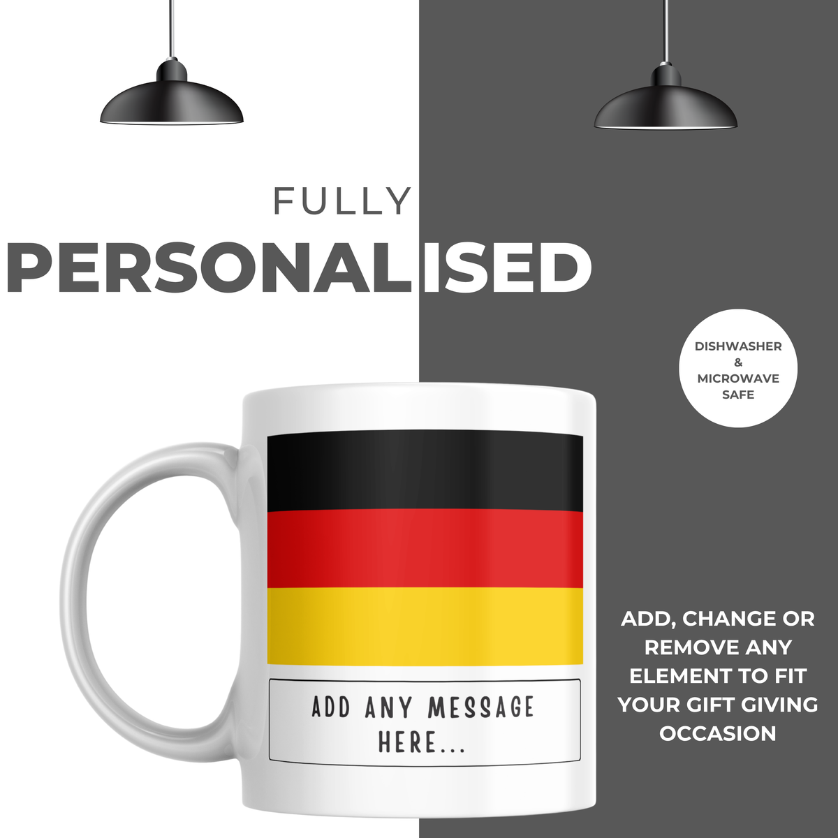 Personalised Germany flag mug – personalisation and care information