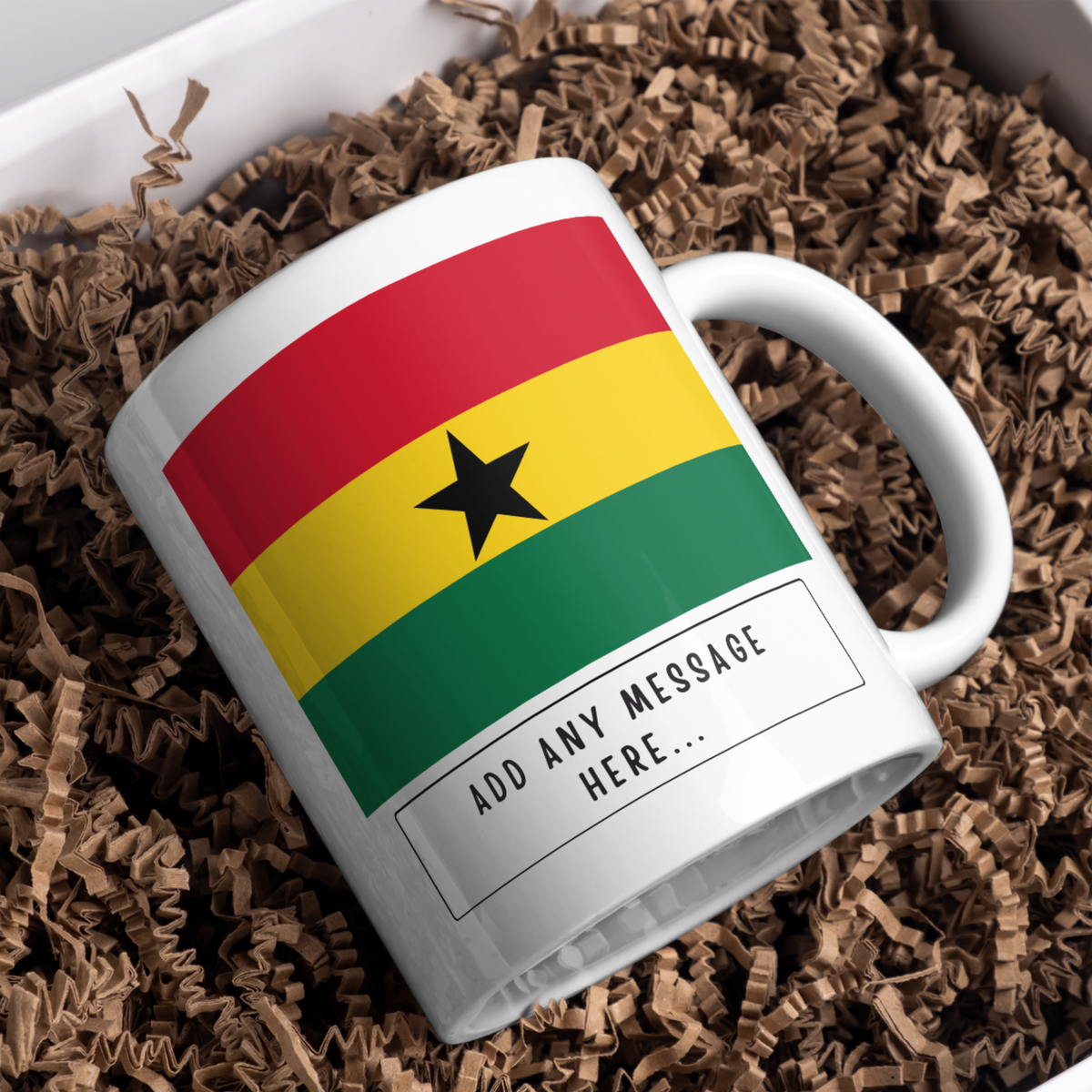 Personalised Ghana flag mug – gift presentation on paper packing