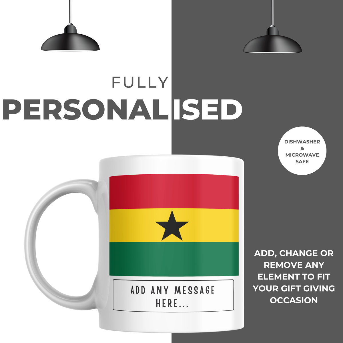 Personalised Ghana flag mug – personalisation and care information