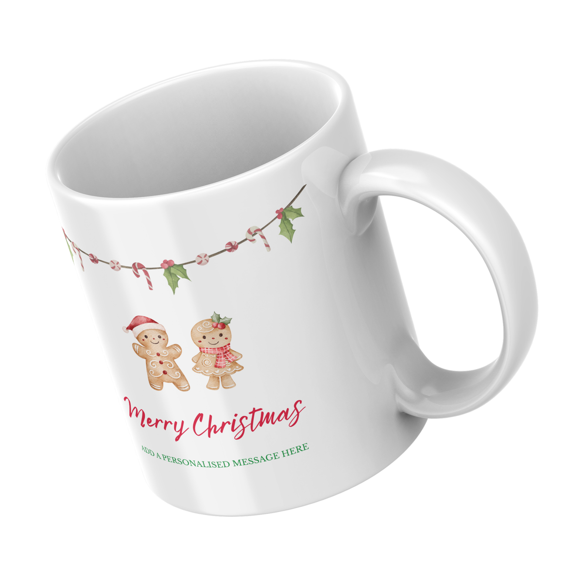 Gingerbread Couple Christmas Mug – angled view