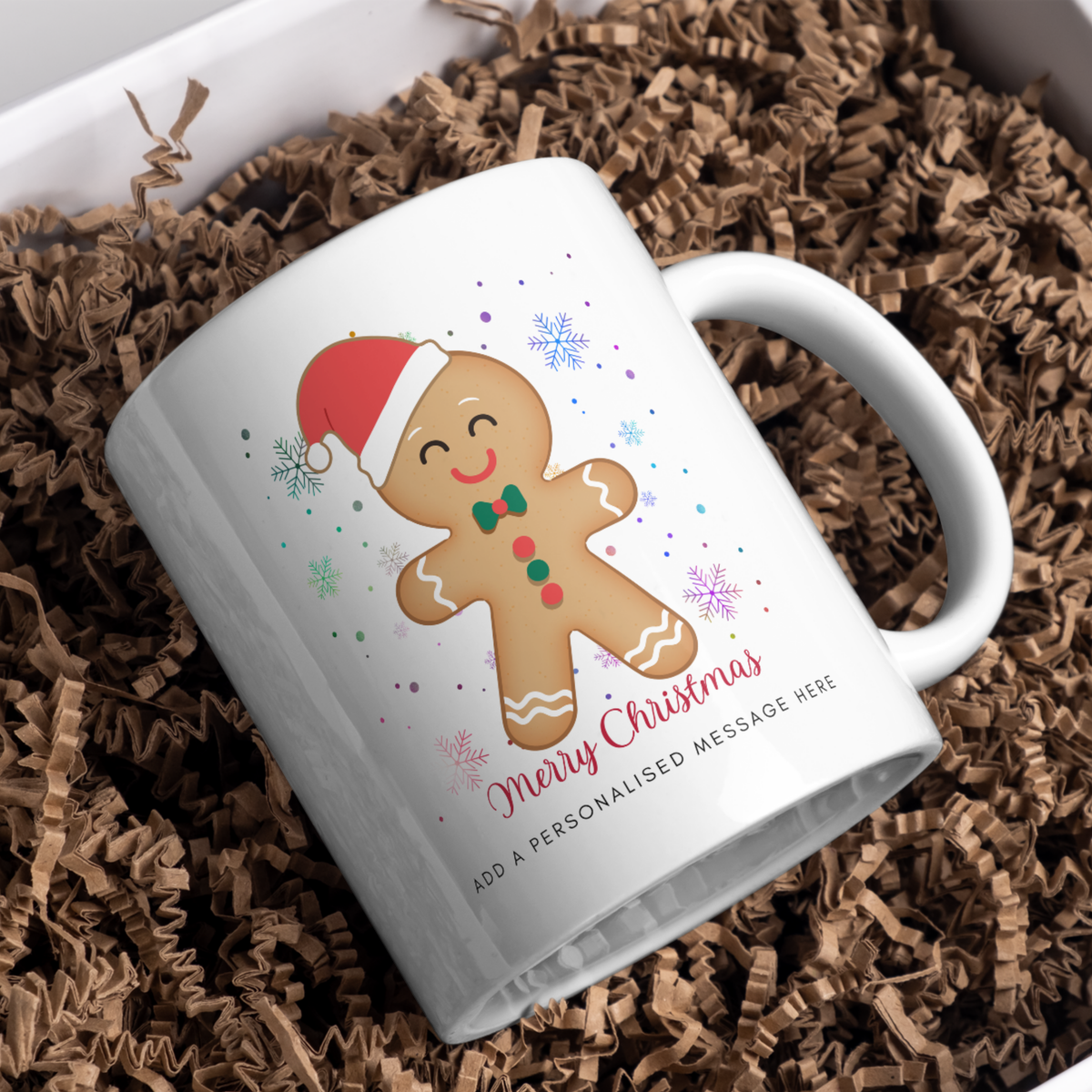Gingerbread Man in Santa Hat Mug – gift presentation on paper packing
