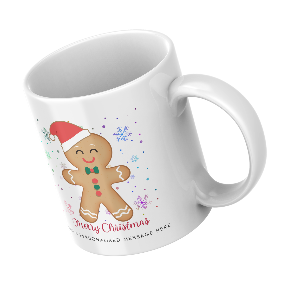 Gingerbread Man in Santa Hat Mug – angled view