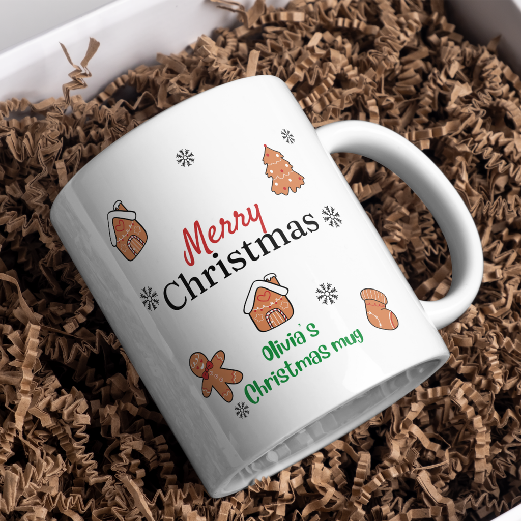 Gingerbread Treats Name Christmas Mug – gift presentation on paper packing