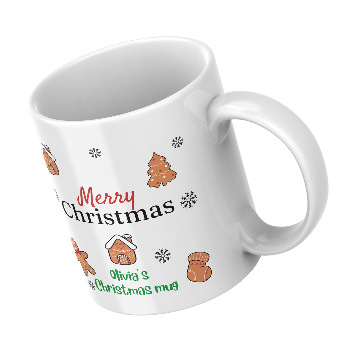 Gingerbread Treats Name Christmas Mug – angled view