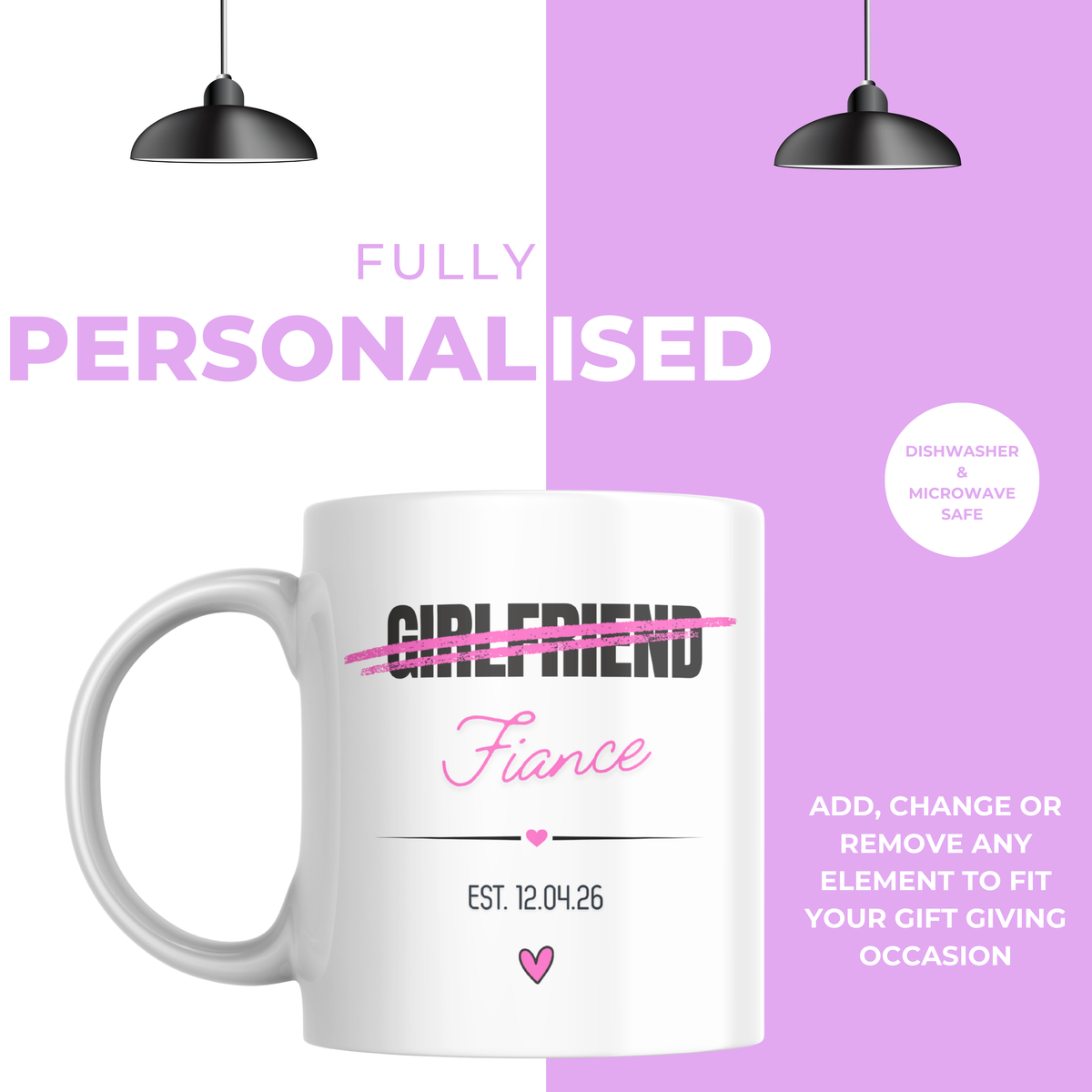 Girlfriend to Fiancée Engagement Mug – personalisation information