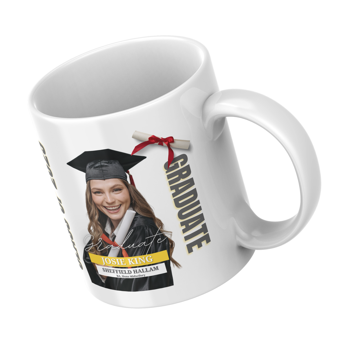 Graduation Photo Mug – angled view