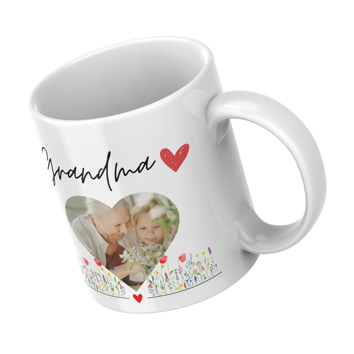 Grandma Heart Photo Mug – angled view