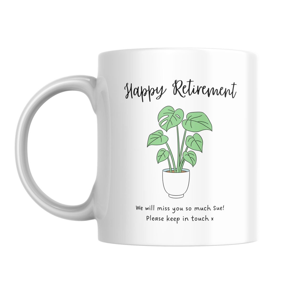 Green Houseplant Happy Retirement Mug – front view