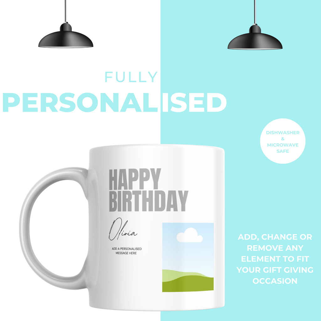 Grey Birthday Photo Mug – personalisation information