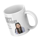 Grey Birthday Photo Mug – angled view