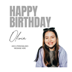Grey Birthday Photo Mug – flat artwork with example photo