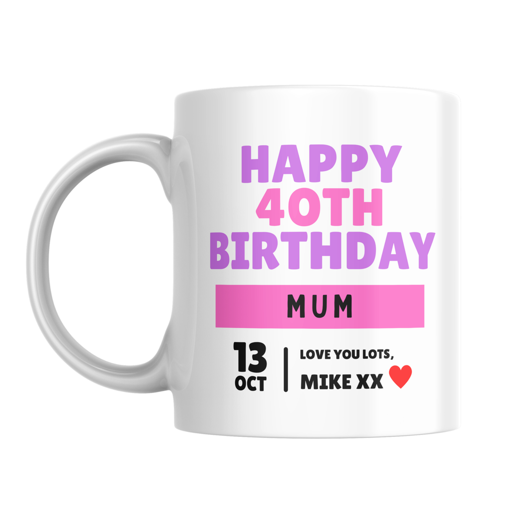 Happy 40th Birthday Mum Mug – front view