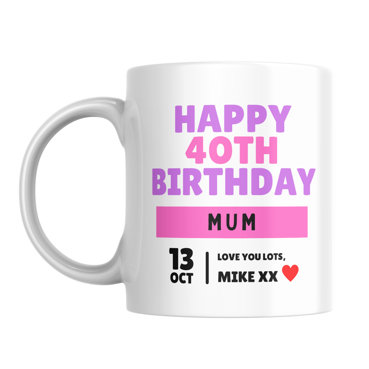 Happy 40th Birthday Mum Mug – front view