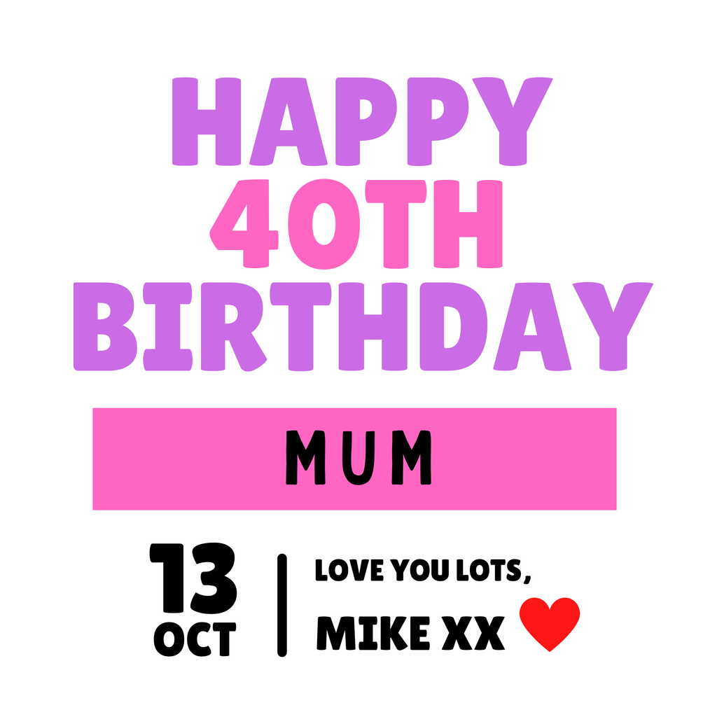 Happy 40th Birthday Mum Mug – original flat artwork