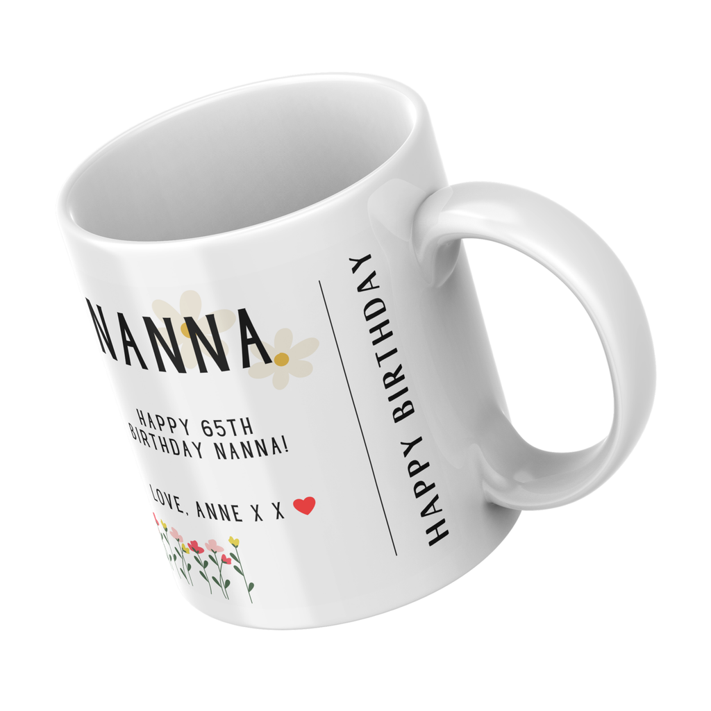Happy 65th Birthday Nanna Mug – angled view