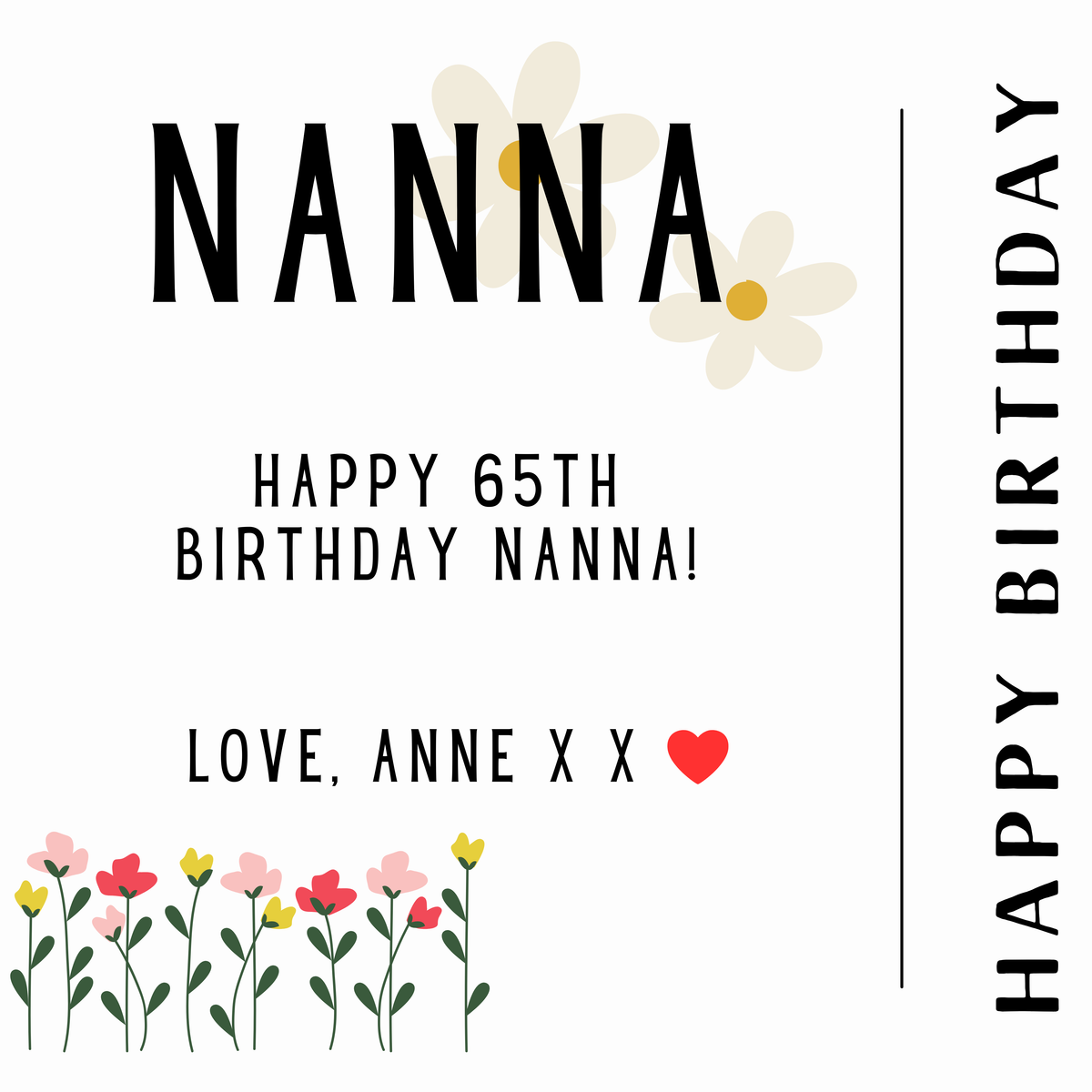 Happy 65th Birthday Nanna Mug – original flat artwork