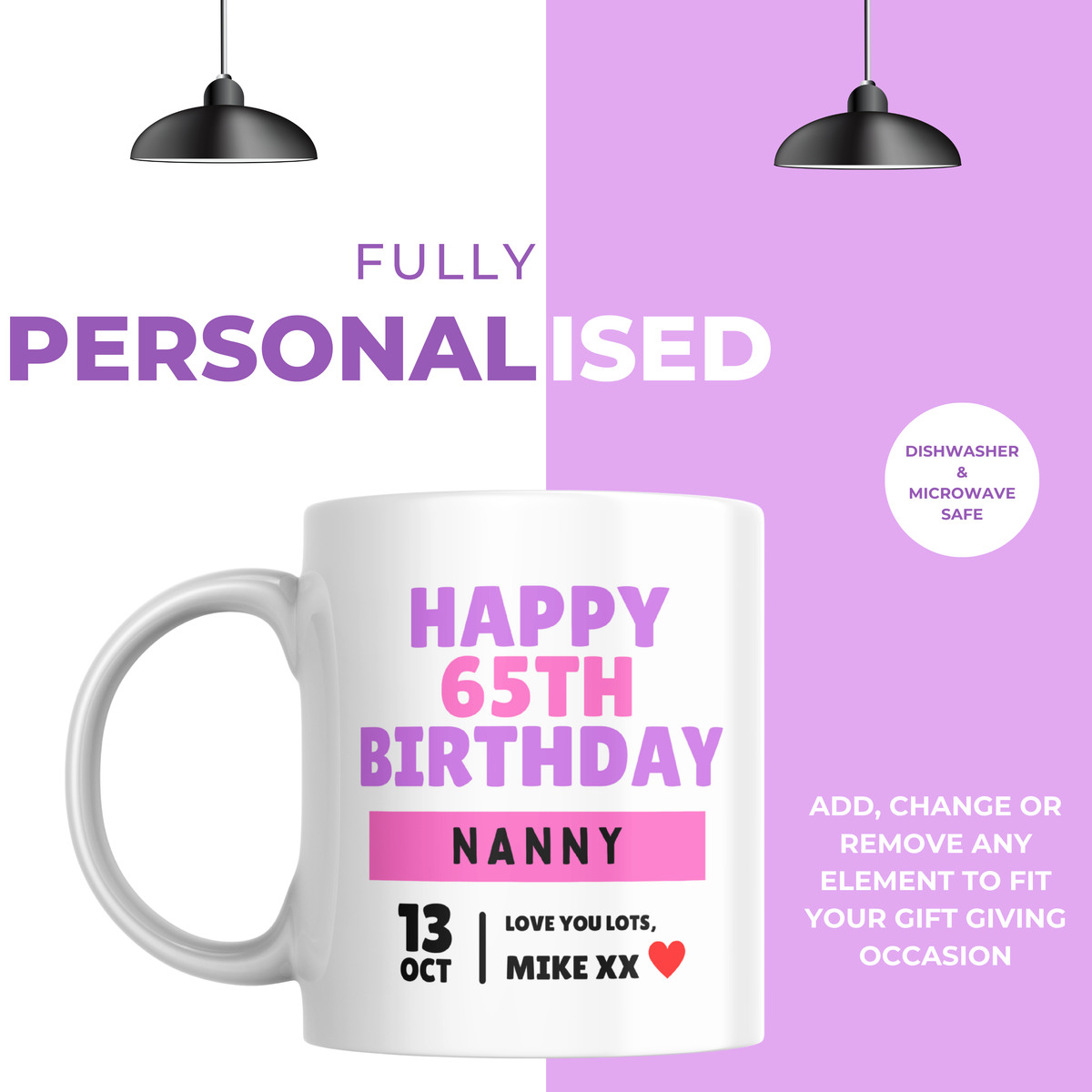 Happy 65th Birthday Nanny Mug – personalisation information