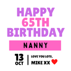 Happy 65th Birthday Nanny Mug – original flat artwork