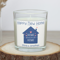 Personalised Happy New Home candle with Home Sweet Home house design