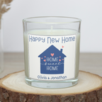 Personalised Happy New Home candle with Home Sweet Home house design