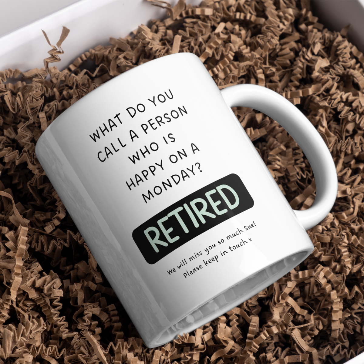 Happy on a Monday Retired Mug – gift presentation on paper packing