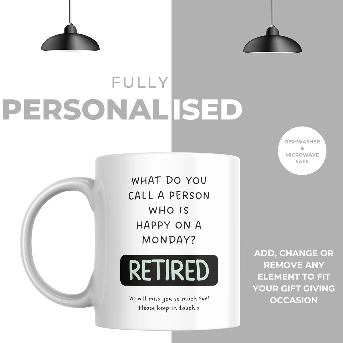 Happy on a Monday Retired Mug – personalisation information