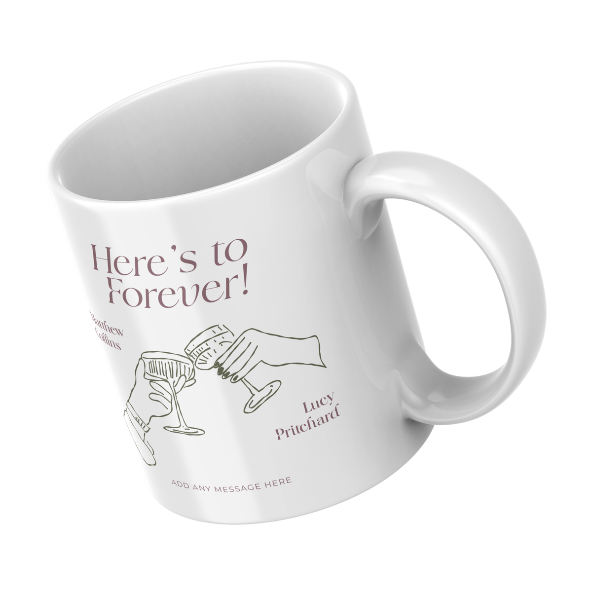 Here’s to Forever Champagne Engagement Mug – angled view