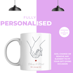 Holding Hands Engagement Mug – personalisation information