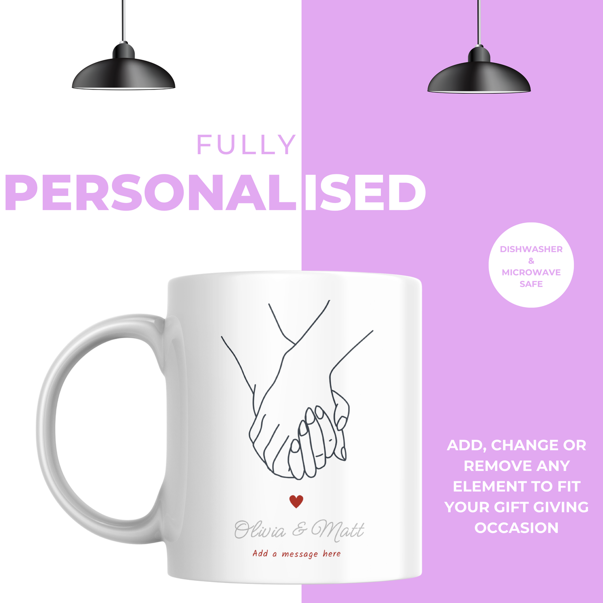 Holding Hands Engagement Mug – personalisation information