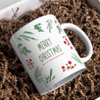 Holly and Pine Christmas Border Mug – gift presentation on paper packing