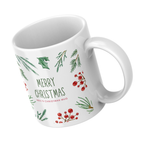 Holly and Pine Christmas Border Mug – angled view