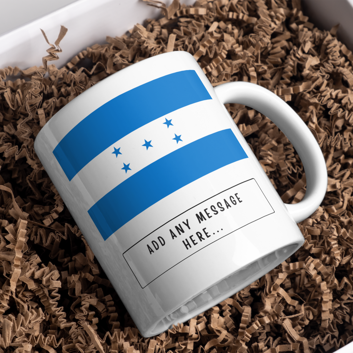 Personalised Honduras flag mug – gift presentation on paper packing