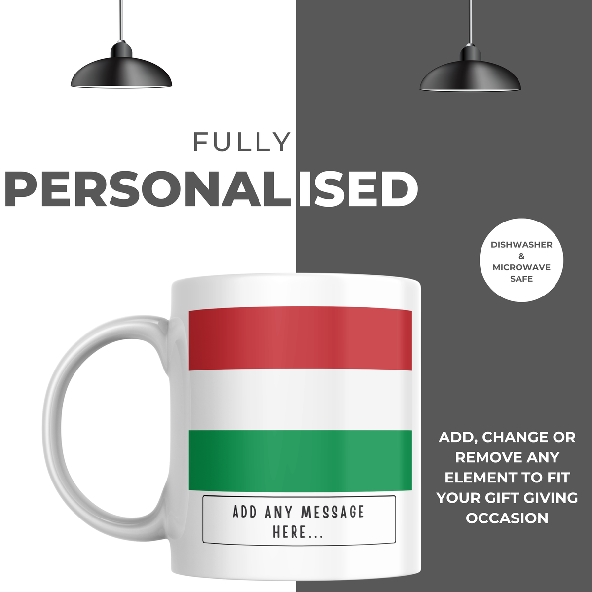 Personalised Hungary flag mug – personalisation and care information