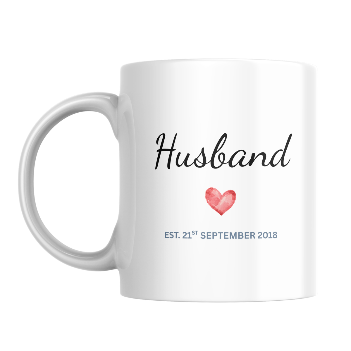 Husband Heart and Wedding Date Anniversary Mug – front view