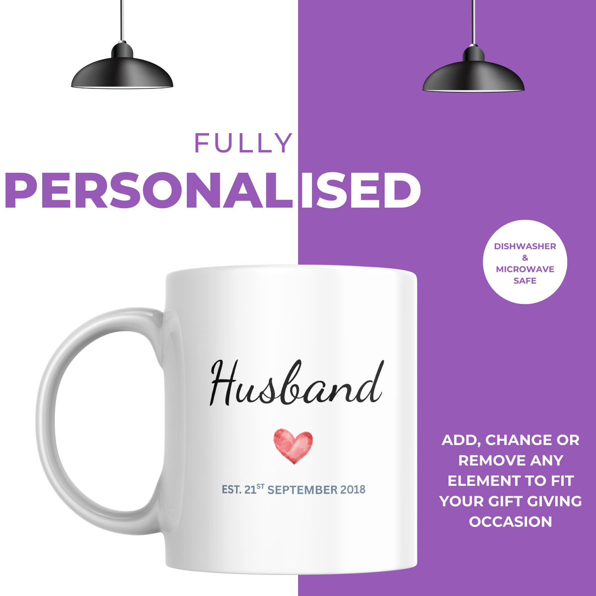 Husband Heart and Wedding Date Anniversary Mug – personalisation information
