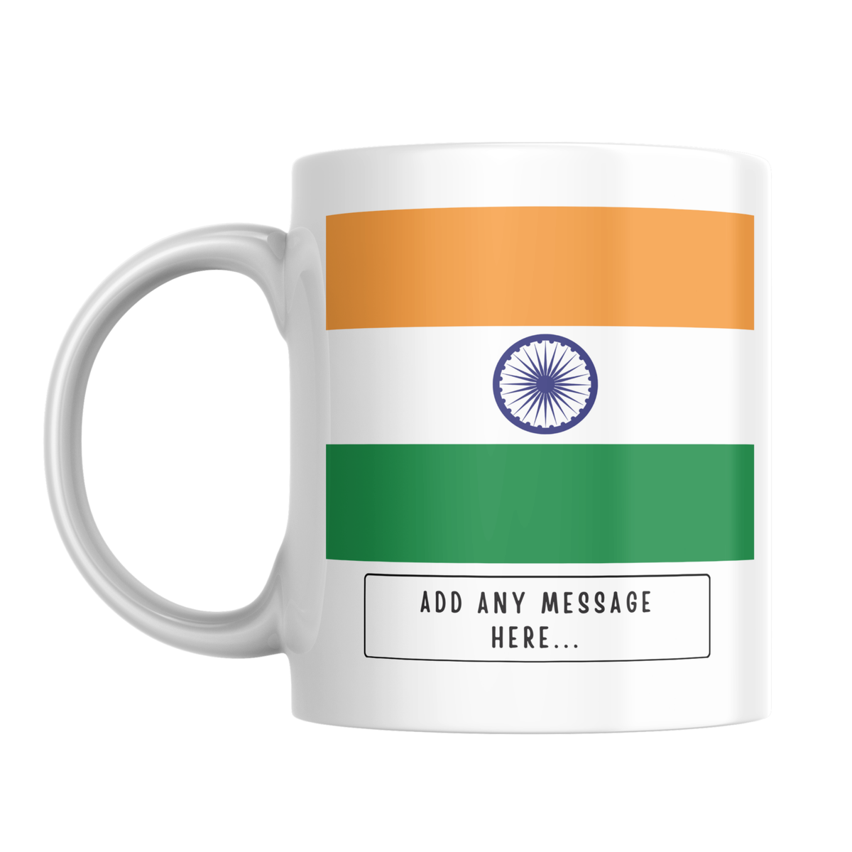 Personalised India flag mug – front view