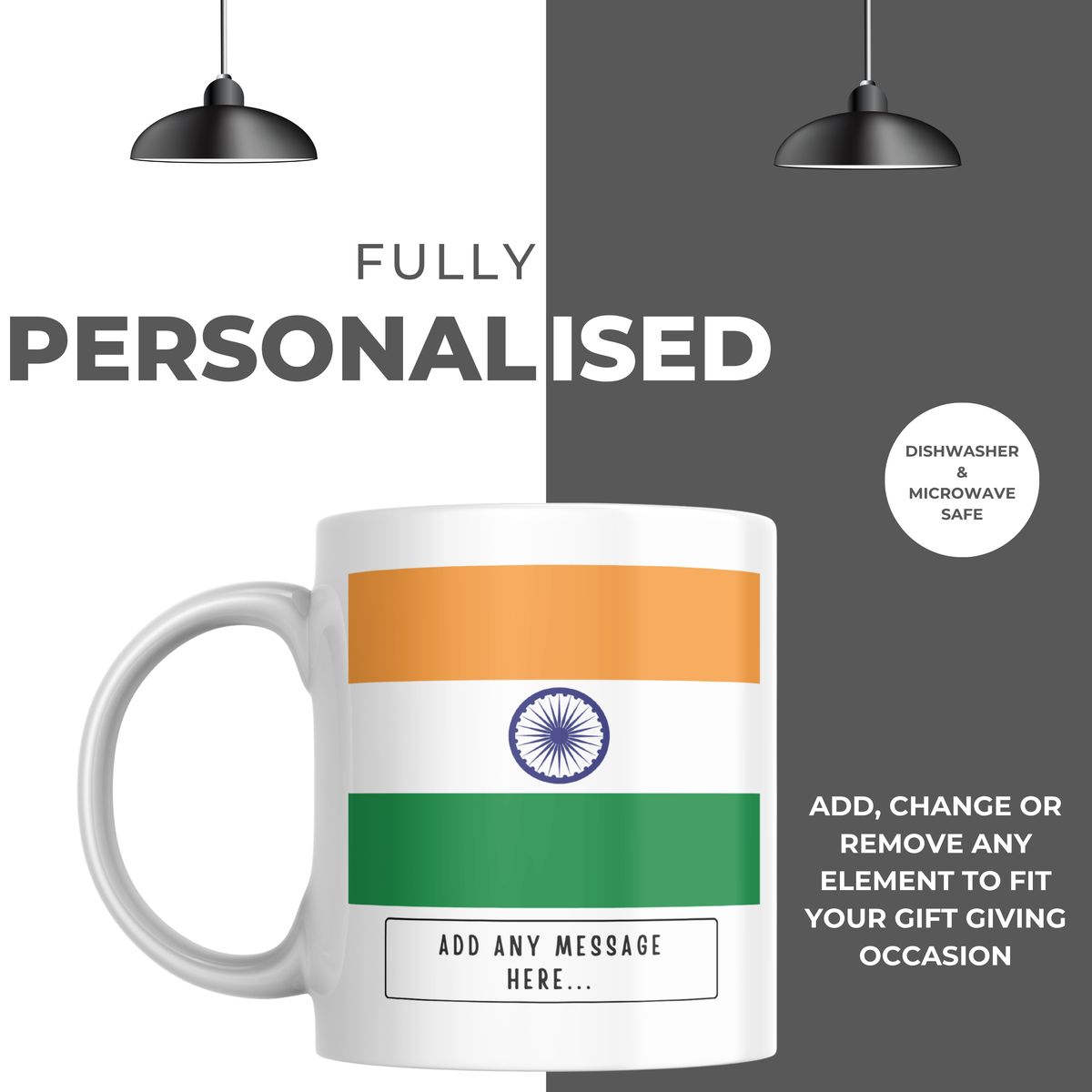 Personalised India flag mug – personalisation and care information