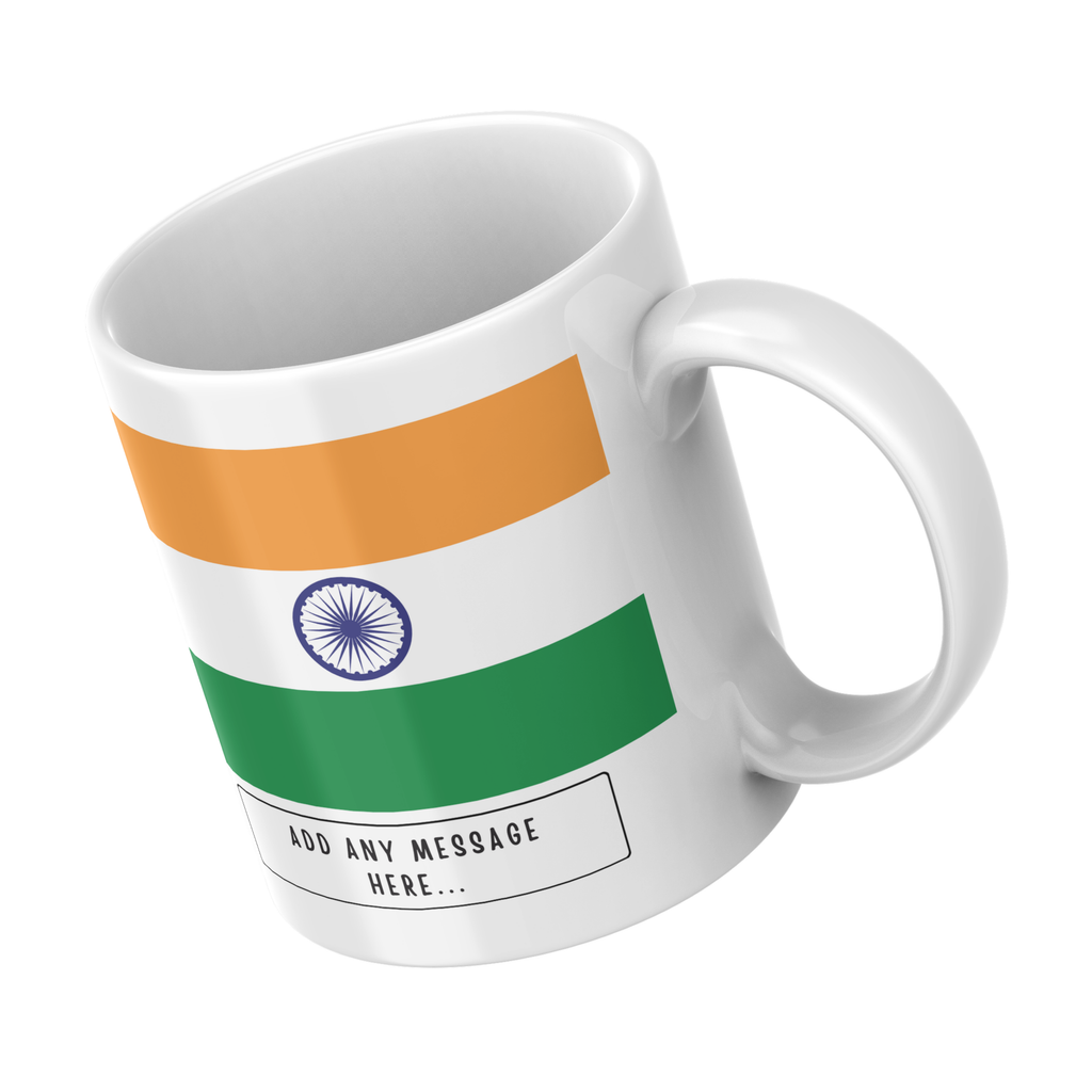 Personalised India flag mug – angled view