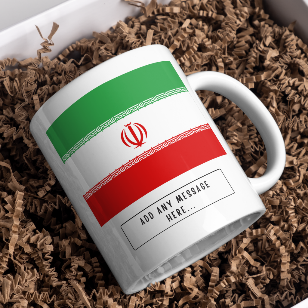 Personalised Iran flag mug – gift presentation on paper packing