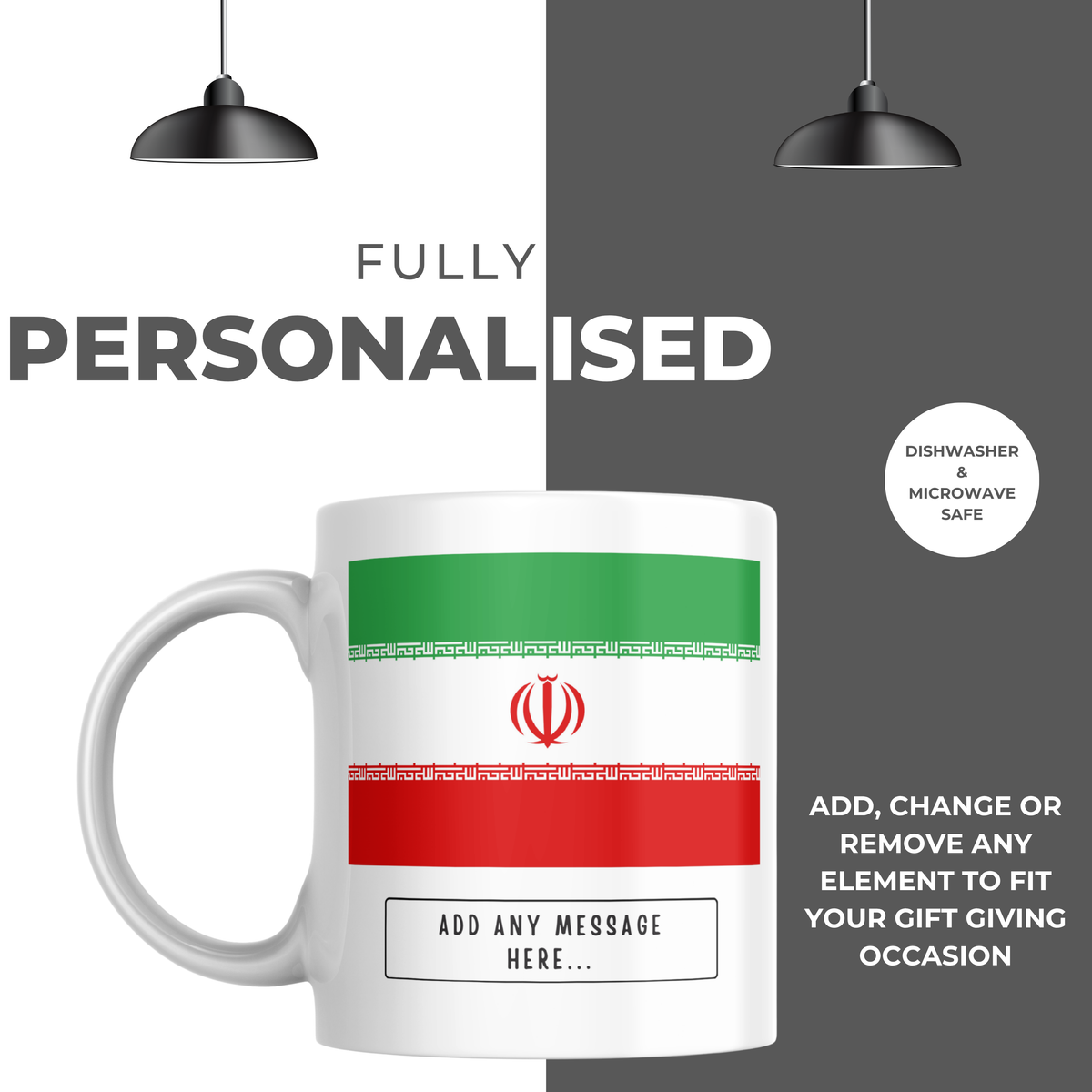 Personalised Iran flag mug – personalisation and care information