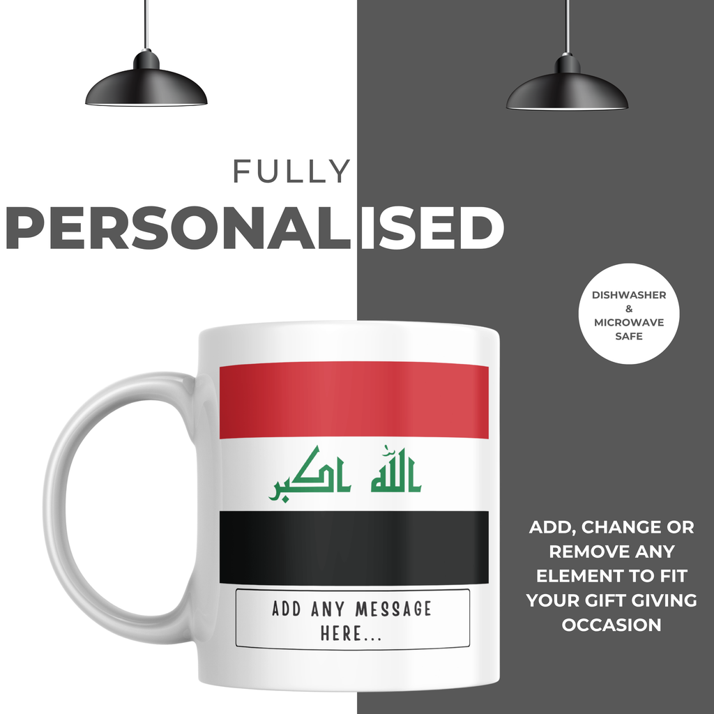Personalised Iraq flag mug – personalisation and care information