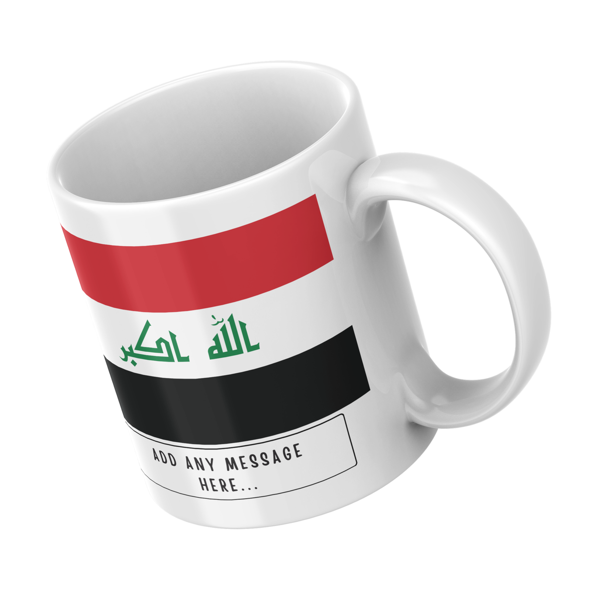 Personalised Iraq flag mug – angled view