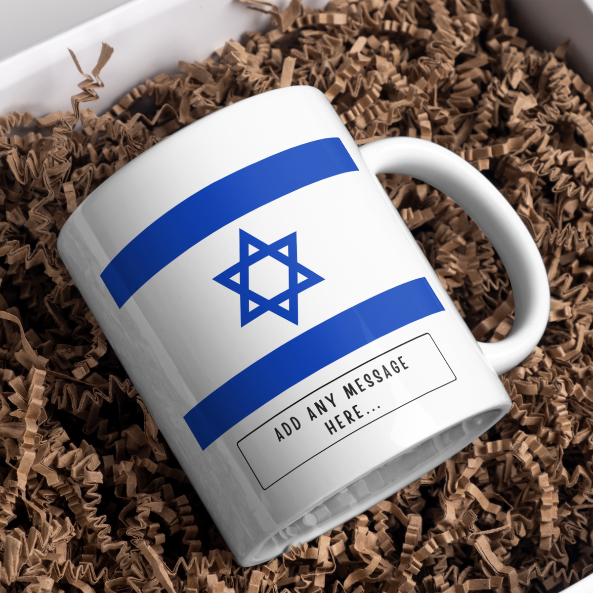 Personalised Israel flag mug – gift presentation on paper packing