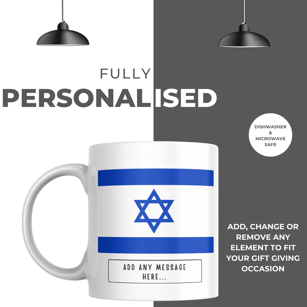 Personalised Israel flag mug – personalisation and care information